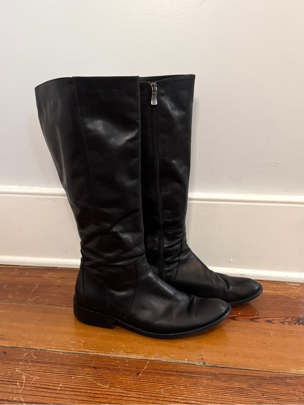 Marina Rinaldi Knee High Black Leather Riding Boots Zipper 41 / 11 Portugal